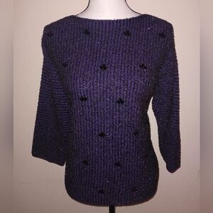 Ruby Rd. Purple and Black Textured Sweater With Accents SZXLP